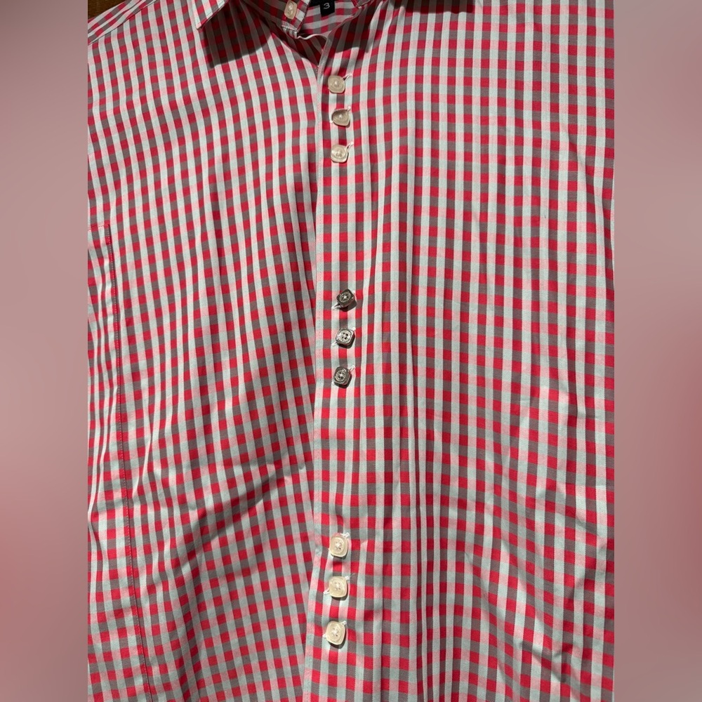 BOGOSSE dress shirt - Size 3 (Medium) Pink Gray Silver‎ Gingham Print - Picture 3 of 11